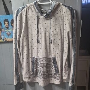 Simply Vera Vera Wang Patterned Beige and Gray Pajama Hoodie